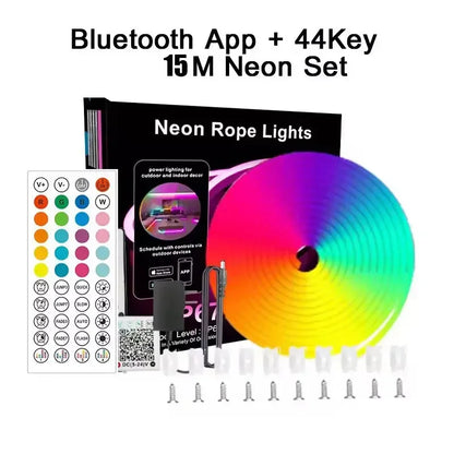 24V RGB Neon LED Lights Strip, Flexible Bluetooth App-Controlled Tape for Wall, Childrens Room, More