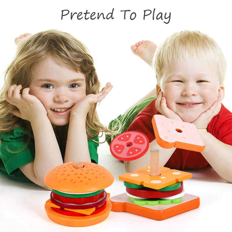 Children Pretend Play Kitchen Toys Montessori Educational Wooden Simulation Food Matching Stacking  2