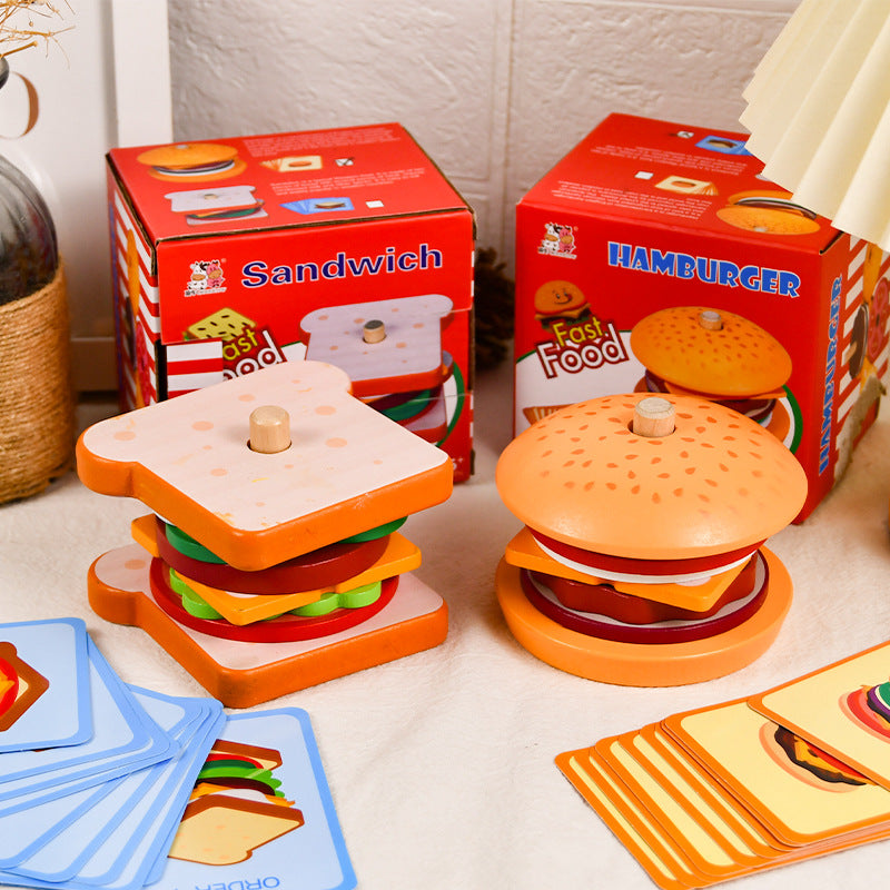 Children Pretend, Play Kitchen Toys, Montessori Educational Wooden, Simulation Food Matching, Stacking Toys for Kids