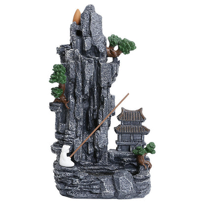 Waterfall Backflow Incense Burner, Zen Meditation Decor with Micro Landscape for Tea Room, Yoga & Relaxation
