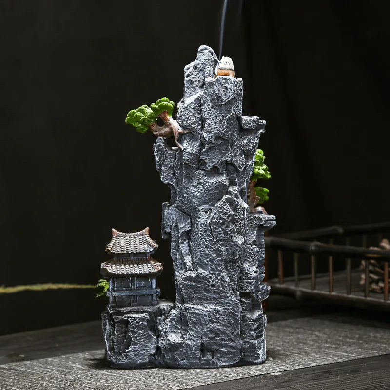 Waterfall Backflow Incense Burner, Zen Meditation Decor with Micro Landscape for Tea Room, Yoga & Relaxation