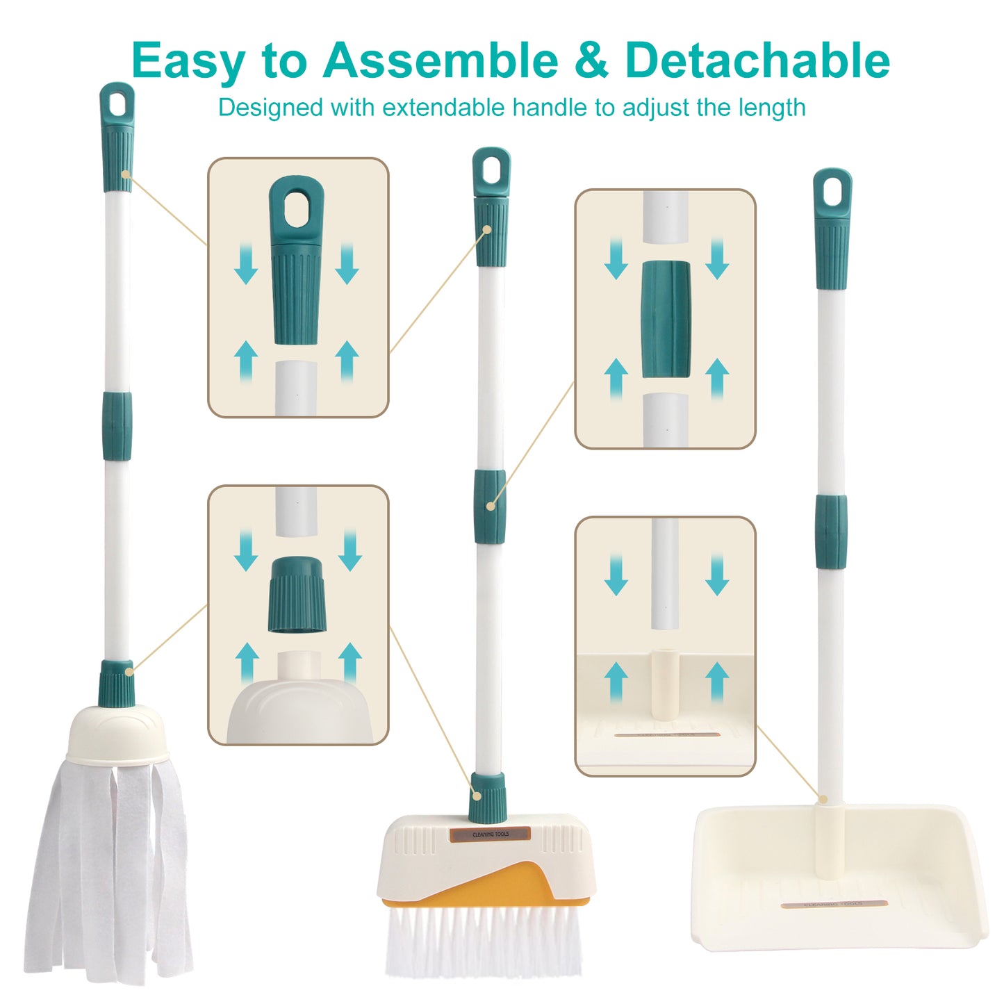 Kids Cleaning Set, Complete Housework Supplies Kit with Dustpan, Broom, Bucket & Mop, Fun Play House Toys