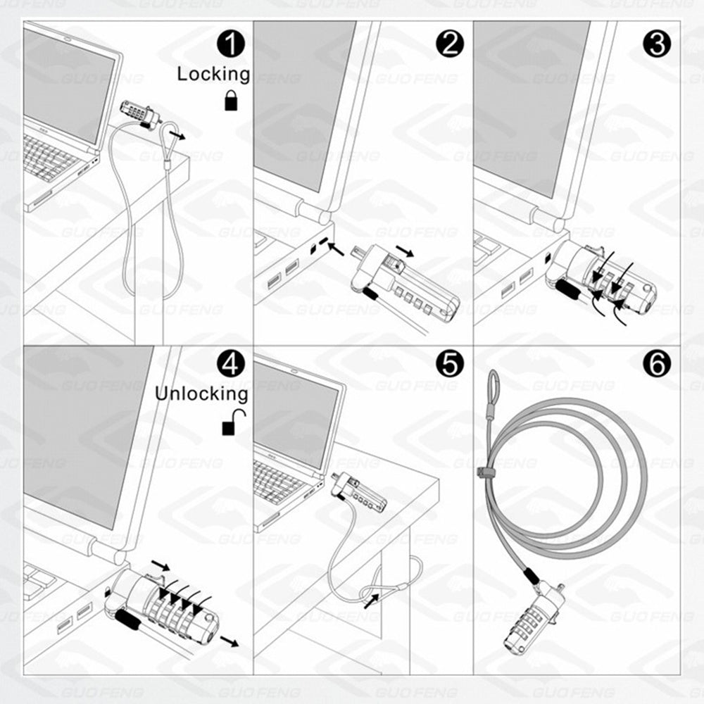 Dell Laptop Lock 3 5mm Wedge Small Hole, Password Computer Security, Carbon Steel Cable Protection