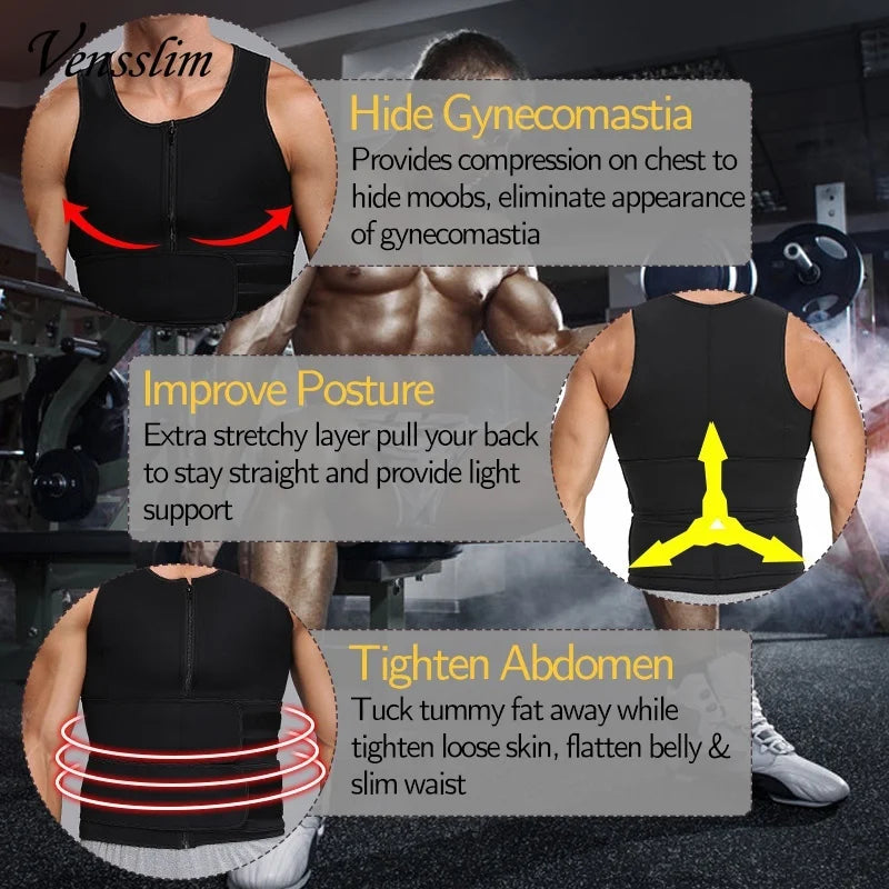 Vensslim Men Body Shaper Waist Trainer Vest Slimming Shirt Sauna Sweat Compression Undershirt Shape 2
