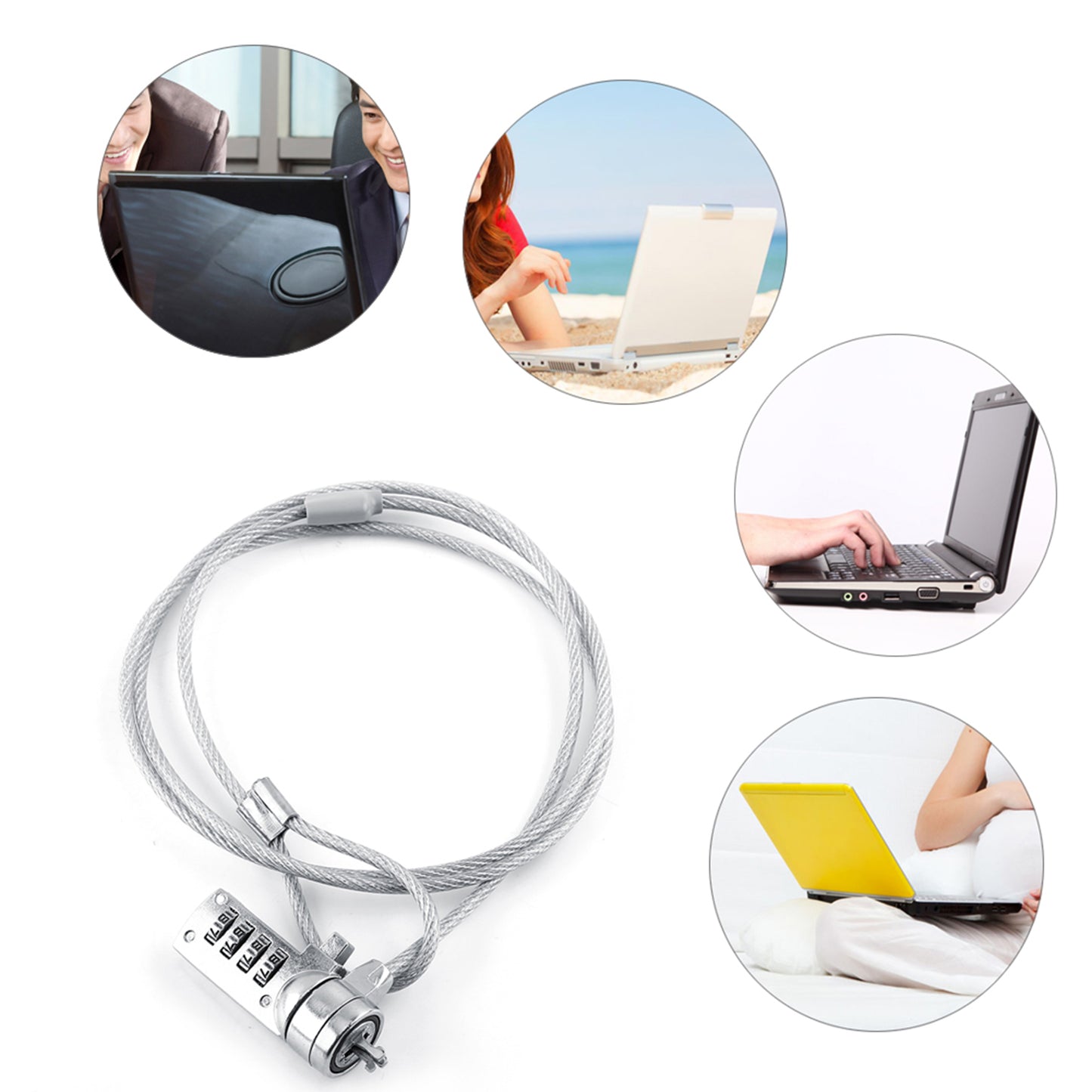 Notebook PC Security Lock Cable, 4 Digit Combination, Theft Deterrent Laptop Lock Chain, Easy Install