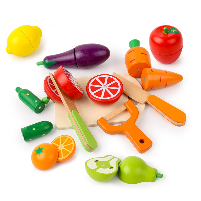 Wooden Fruit Vegetable Set, Montessori Educational Toy, Simulation Kitchen Pretend Game, Kids Gift Cutting Classic