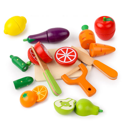 Wooden Fruit Vegetable Set, Montessori Educational Toy, Simulation Kitchen Pretend Game, Kids Gift Cutting Classic