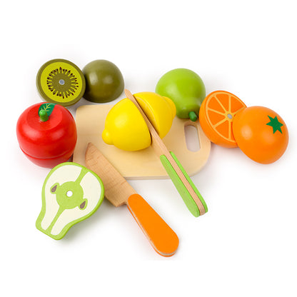 Wooden Fruit Vegetable Set Montessori Educational Toy Simulation Kitchen Pretend Game Kids Gift Cut 4