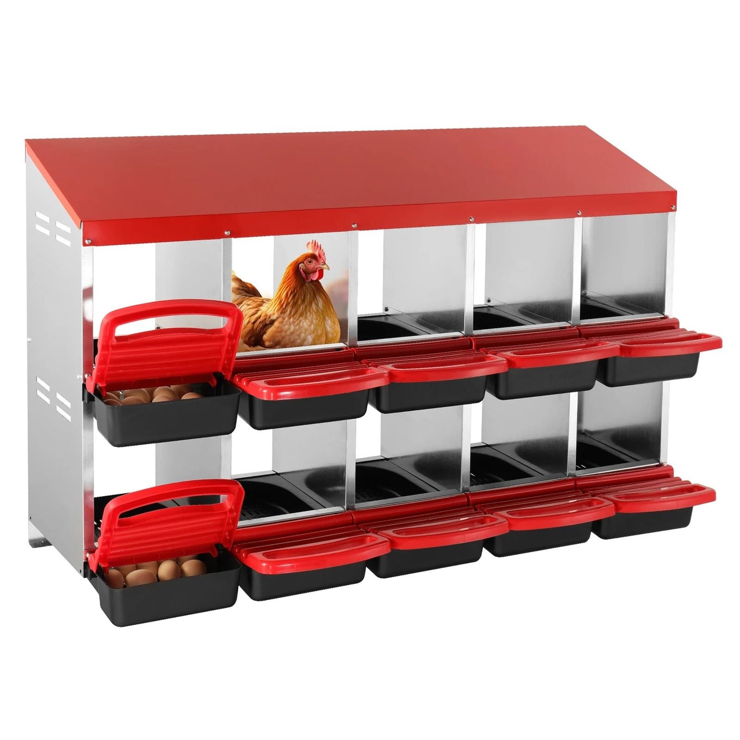 Large Capacity Metal Chicken Nesting Boxes with Removable Trays and Easy-Clean Design