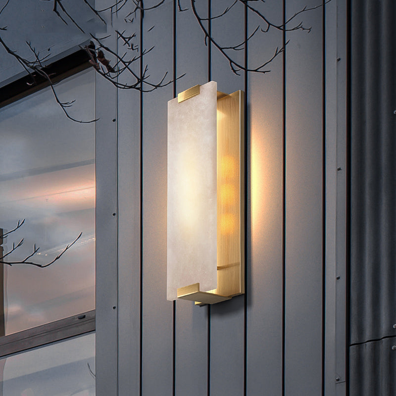 Rectangle Natural Marble LED Wall Light, Copper, Gold Black Sconce for Foyer, Bedside, or Aisle Hallway, Entryway Light