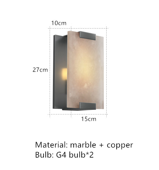 Rectangle Natural Marble LED Wall Light, Copper, Gold Black Sconce for Foyer, Bedside, or Aisle Hallway, Entryway Light