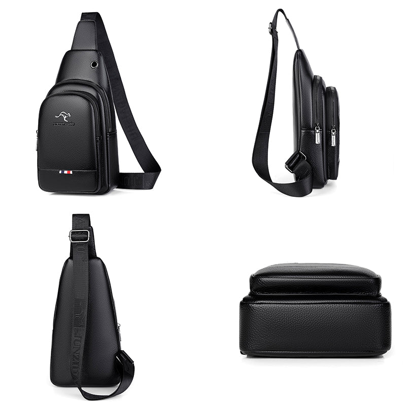Vintage Luxury Mens Crossbody Bag Durable PU Leather Chest Pack  Shoulder Bag For HandsFree Conveni 4