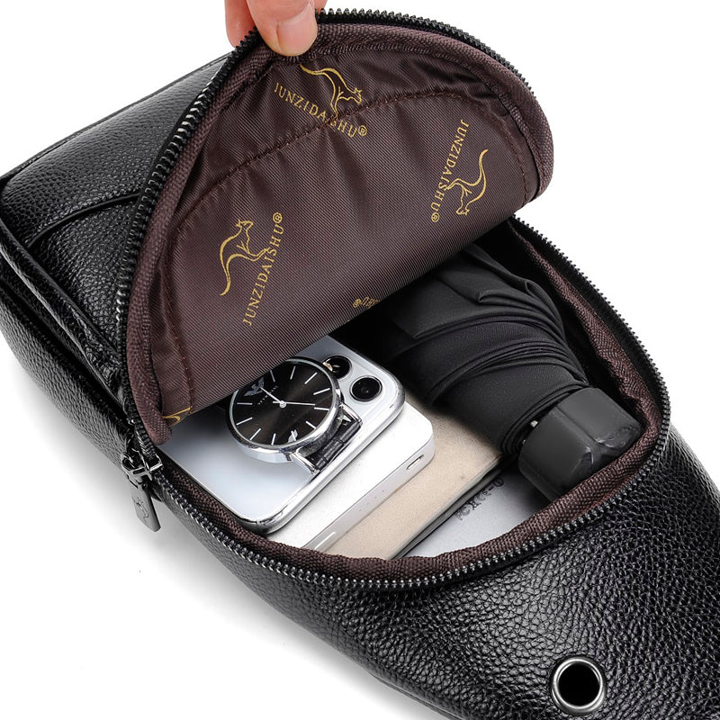 Vintage Luxury Mens Crossbody Bag Durable PU Leather Chest Pack  Shoulder Bag For HandsFree Conveni 5