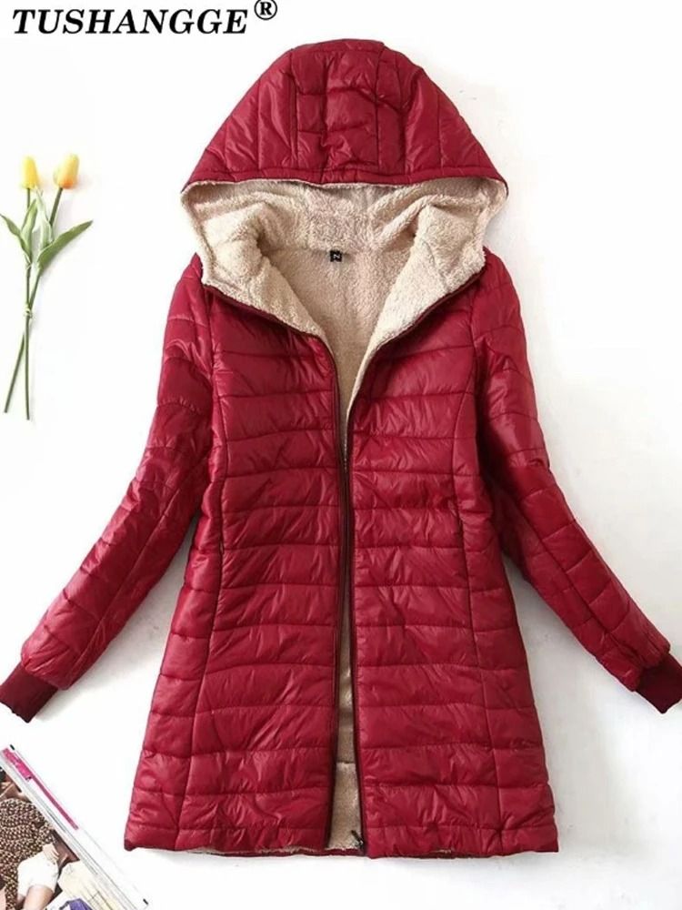 Womens Mid Length Hooded Winter Coat With Warm Lamb Fleece Lining 2