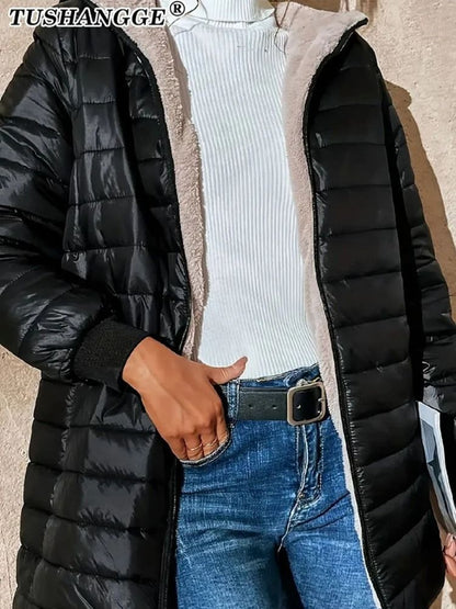 Womens Mid Length Hooded Winter Coat With Warm Lamb Fleece Lining 4