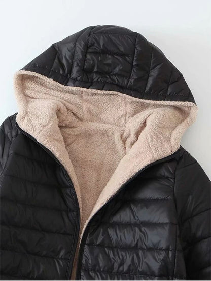 Womens Mid Length Hooded Winter Coat With Warm Lamb Fleece Lining 5