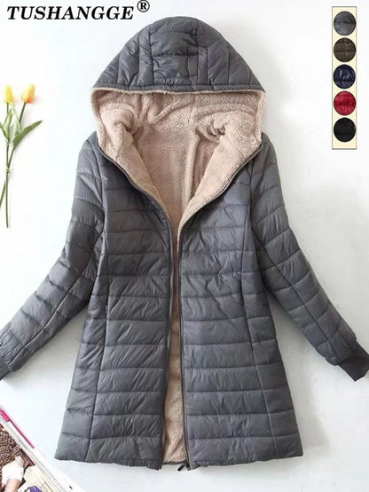 Womens Mid Length Hooded Winter Coat With Warm Lamb Fleece Lining 6