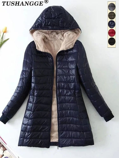 Womens Mid Length Hooded Winter Coat With Warm Lamb Fleece Lining 9