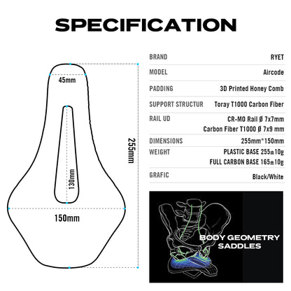 3D Printed Bicycle Saddle Ultralight Carbon Fiber HollowOut Design For MTB Gravel Road Bike Comfort 5