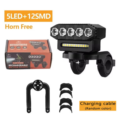 Rechargeable LED Bicycle Front Light with Bike Horn, Modes Bicycle Bell Light, USB Powered Cycling Headlight