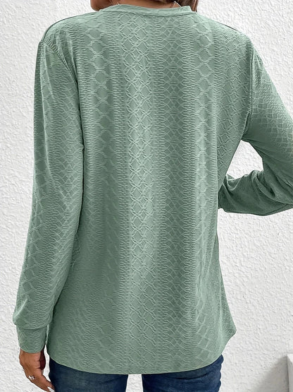 Women Solid Color V Neck Long Sleeve Button Top 1