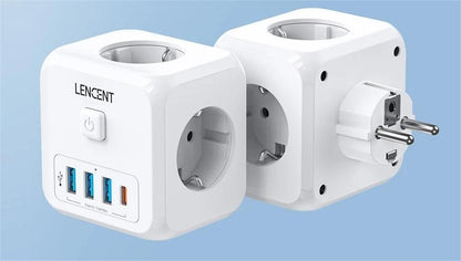 Compact EU Power Cube with AC Outlets USB and Type C Charging