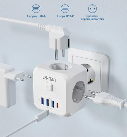 Compact EU Power Cube With AC Outlets USB And Type C Charging 1