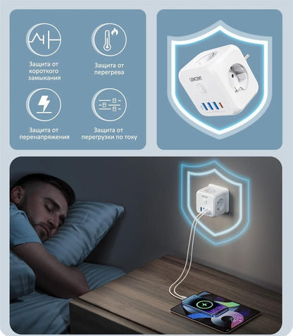 Compact EU Power Cube With AC Outlets USB And Type C Charging 3