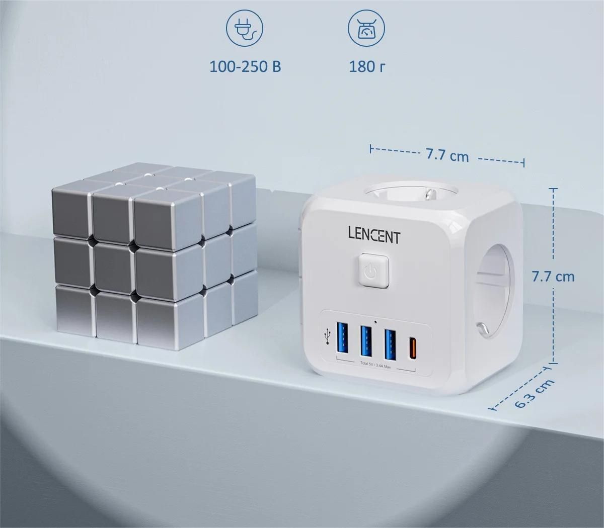 Compact EU Power Cube With AC Outlets USB And Type C Charging 4