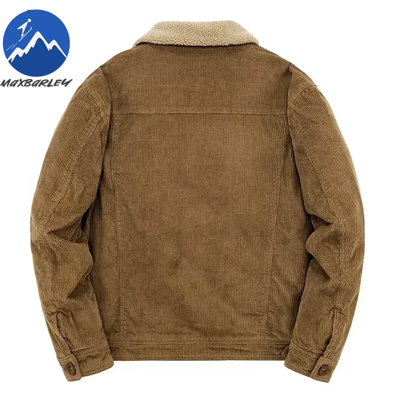 Winter Male Cotton Jackets Padded Warm Loose Parka Coat Corduroy Short Jacket Man Solid Fur Collar Windbreaker