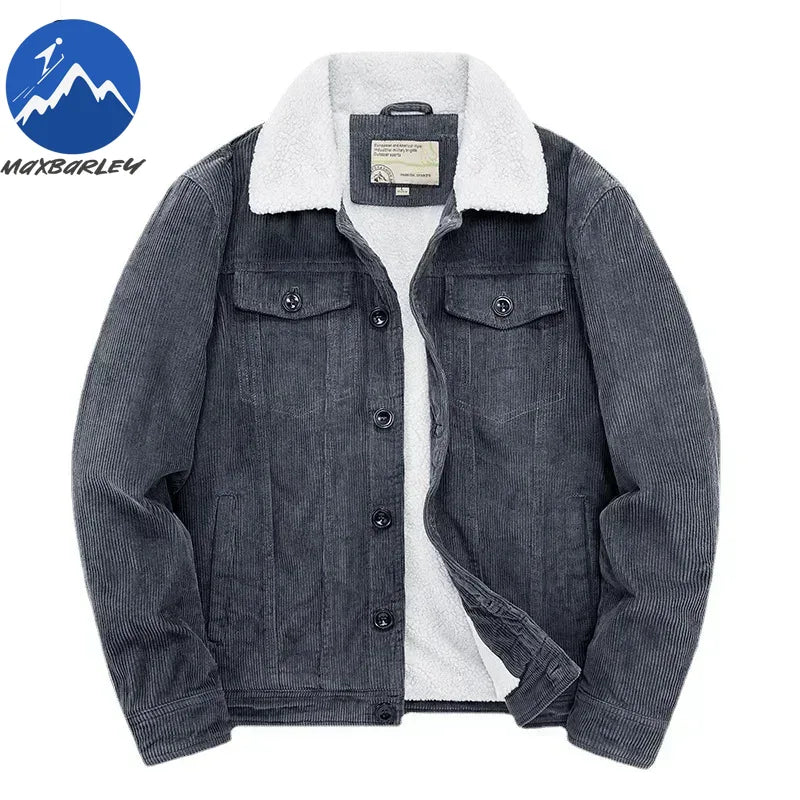Winter Male Cotton Jackets Padded Warm Loose Parka Coat Corduroy Short Jacket Man Solid Fur Collar Windbreaker