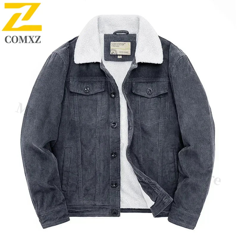 Winter Male Cotton Jackets Padded Warm Loose Parka Coat Corduroy Short Jacket Man Solid Fur Collar Windbreaker