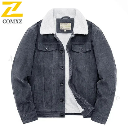 Winter Male Cotton Jackets Padded Warm Loose Parka Coat Corduroy Short Jacket Man Solid Fur Collar Windbreaker
