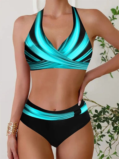 Women Push Up Bikini Halter Swimsuit High Waist Swimwear 3