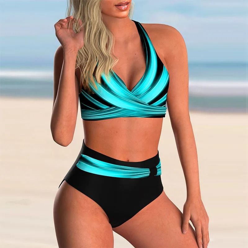 Women Push Up Bikini Halter Swimsuit High Waist Swimwear