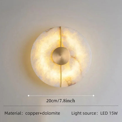 Nordic Modern Marble Stone Wall Lamp, Gold Copper LED Sconce Light for Living Room, Bedroom, Bedside Alabaster Indoor