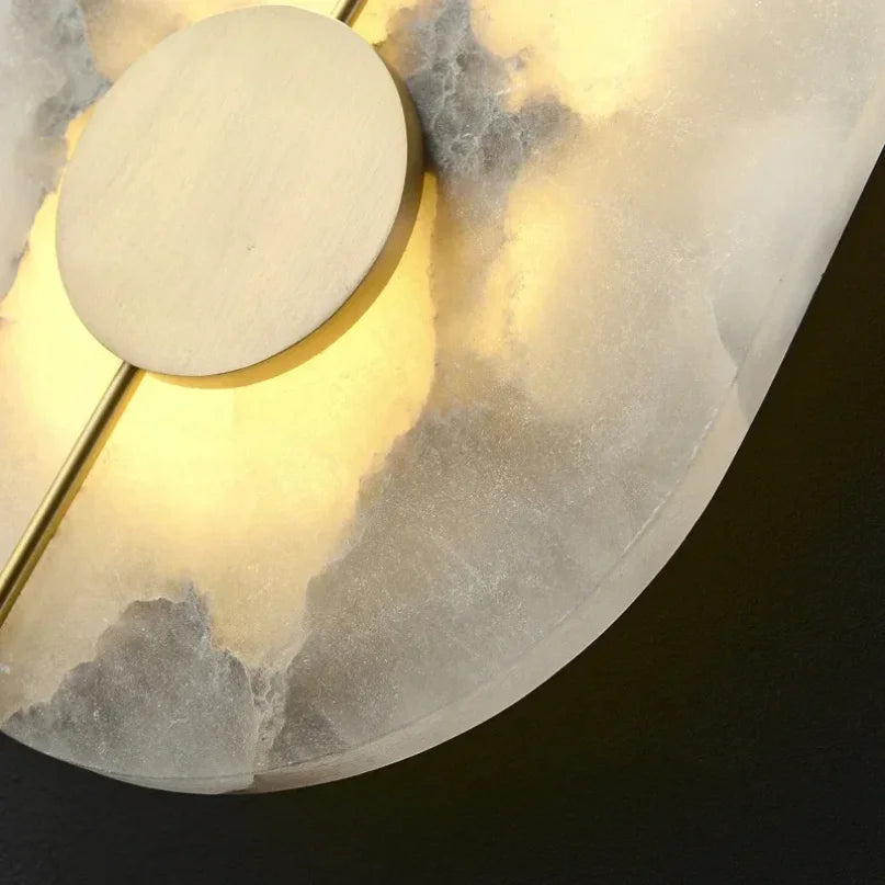 Nordic Modern Marble Stone Wall Lamp, Gold Copper LED Sconce Light for Living Room, Bedroom, Bedside Alabaster Indoor
