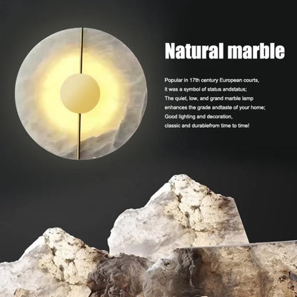 Nordic Modern Marble Stone Wall Lamp, Gold Copper LED Sconce Light for Living Room, Bedroom, Bedside Alabaster Indoor
