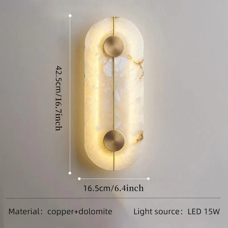 Nordic Modern Marble Stone Wall Lamp, Gold Copper LED Sconce Light for Living Room, Bedroom, Bedside Alabaster Indoor