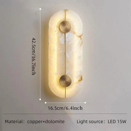 Nordic Modern Marble Stone Wall Lamp, Gold Copper LED Sconce Light for Living Room, Bedroom, Bedside Alabaster Indoor