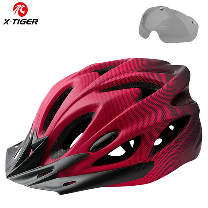 MTB Bike Helmet, Ultralight Cycling Helmet with LED Lights, Integrally Molded Safe Sports Hat, Goggles Visor Included