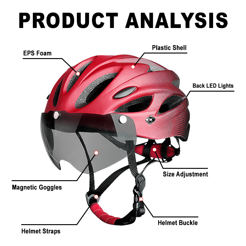 MTB Bike Helmet Ultralight Cycling Helmet With LED Lights Integrally Molded Safe Sports Hat Goggles 3