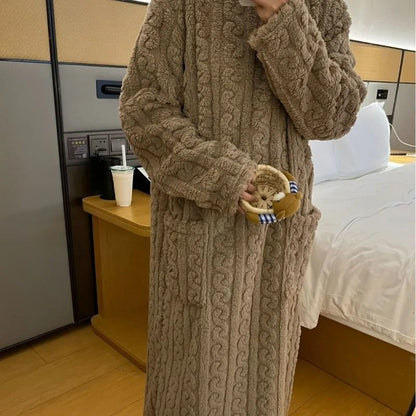 Warm Plus Size Flannel Pajamas With Hooded Bathrobe Design 9