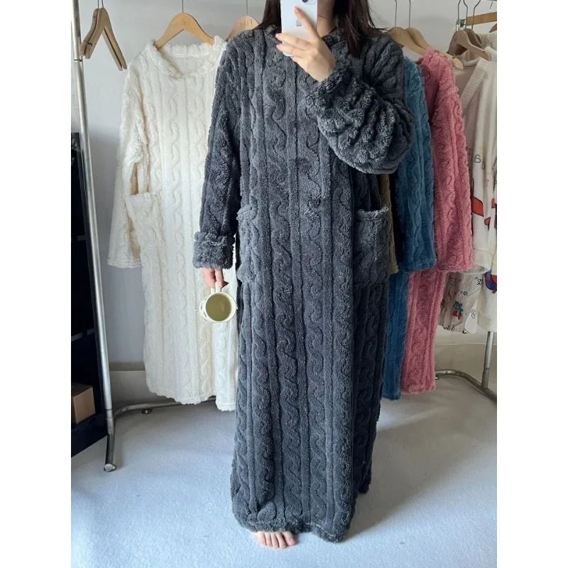 Warm Plus Size Flannel Pajamas With Hooded Bathrobe Design 1