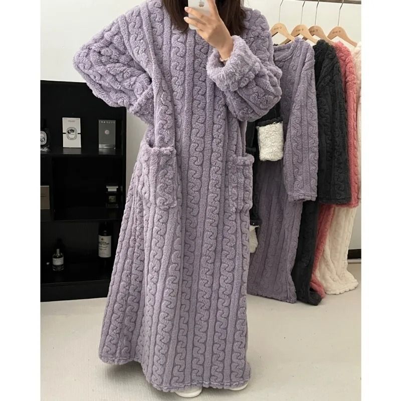 Warm Plus Size Flannel Pajamas With Hooded Bathrobe Design 2