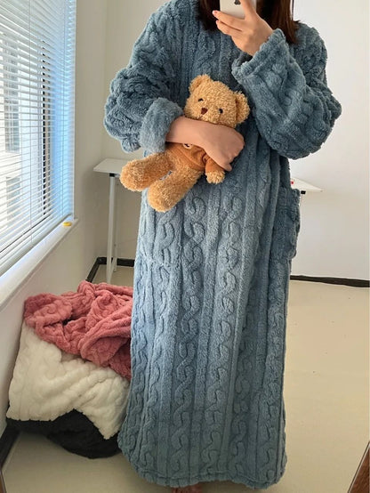 Warm Plus Size Flannel Pajamas With Hooded Bathrobe Design 3