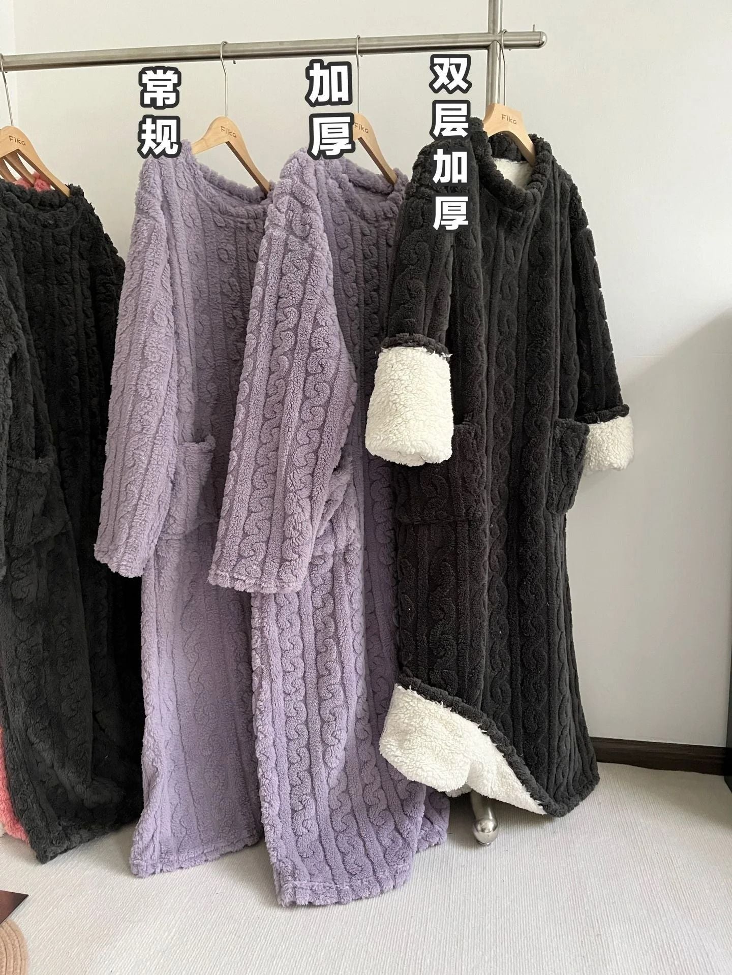 Warm Plus Size Flannel Pajamas With Hooded Bathrobe Design 4