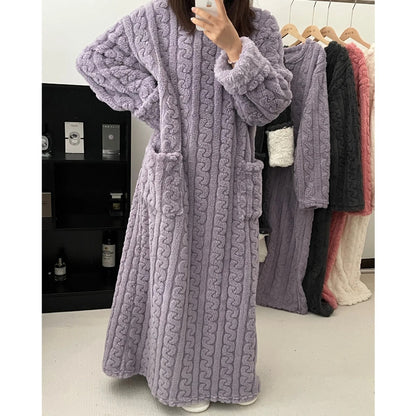 Warm Plus Size Flannel Pajamas With Hooded Bathrobe Design 8