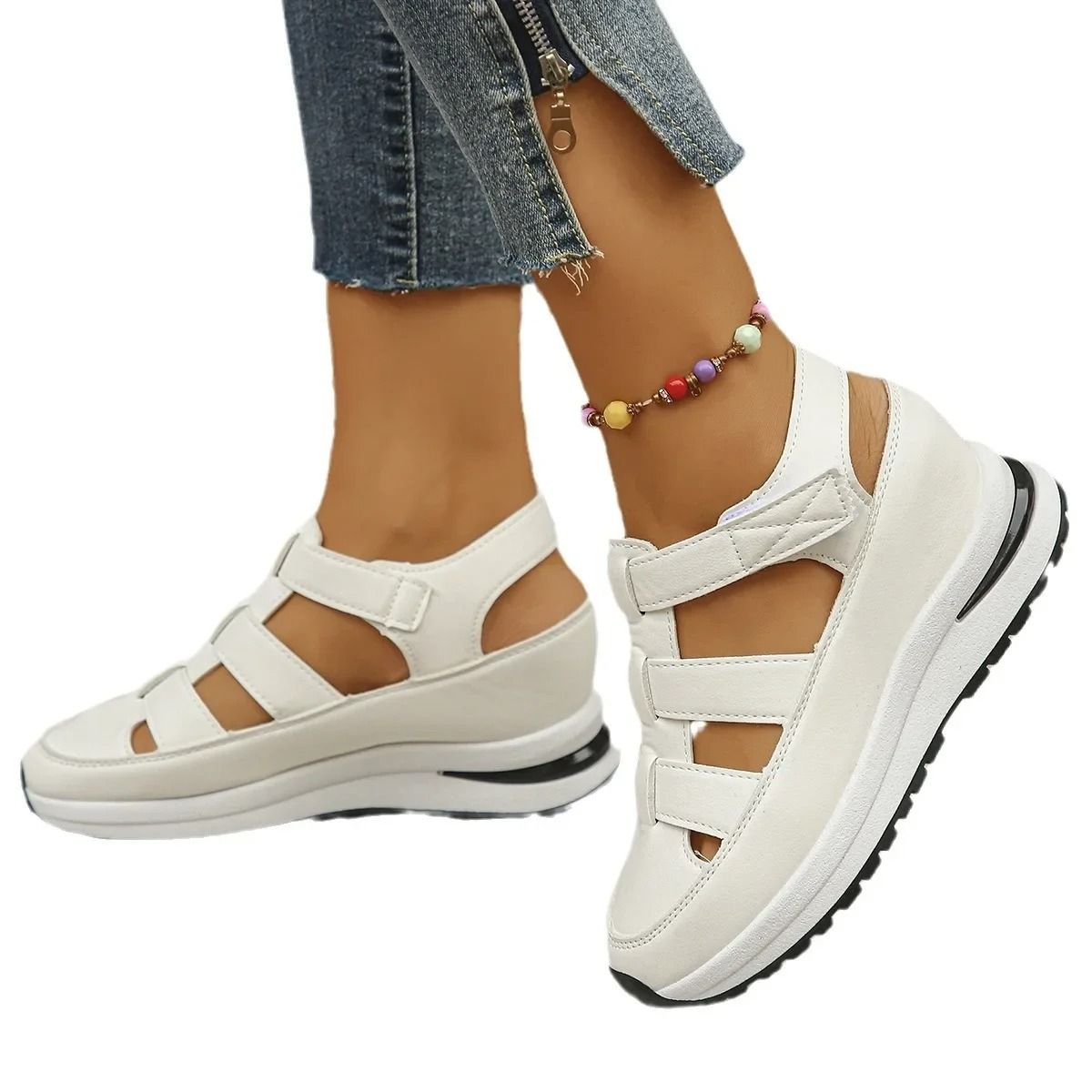Elegant Closed Toe Wedge Sandals With Buckle Strap 4