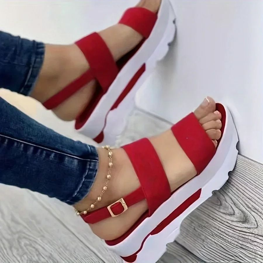 Womens Open Toe Buckle Sandals Non Slip Summer Wedge Shoes 12